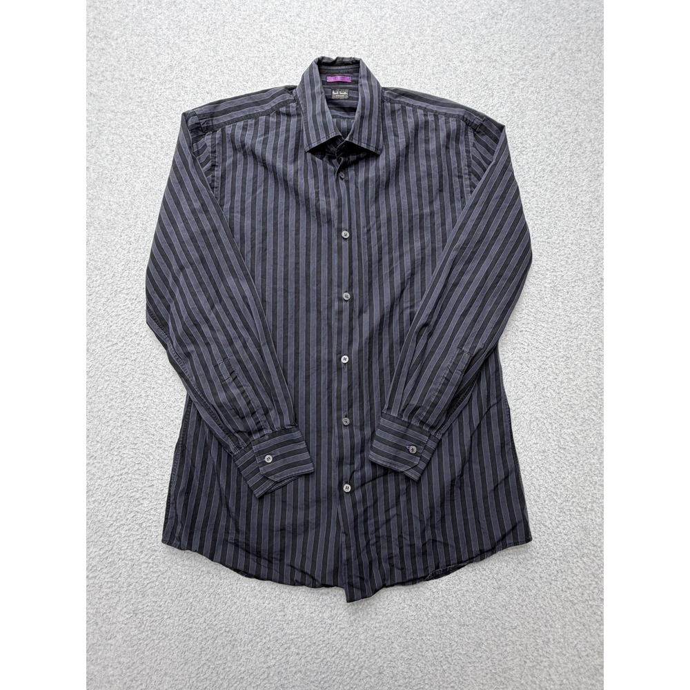 Paul Smith Dress Shirt Mens 15.5 34/35 Gray Stripe Regular Fit Made In Italy